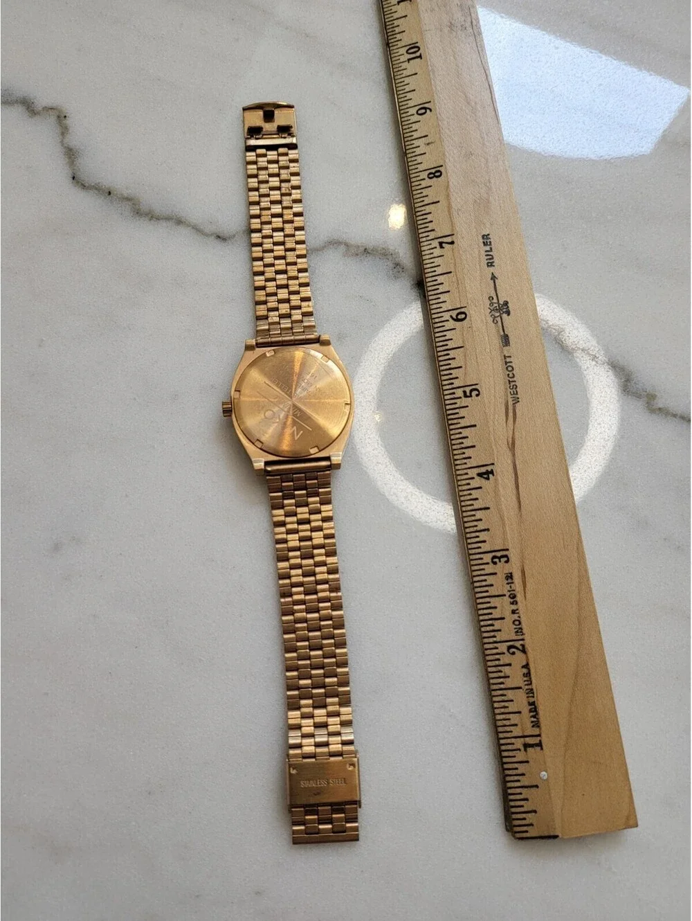Nixon Minimal Time Teller Gold W Rose Gold, 37mm Mens Watch 100M EUC